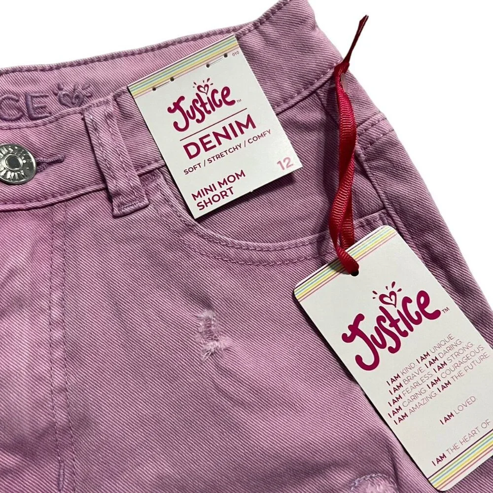 NEW Justice Sz 12 Lavender Distressed Stretch Denim Shorts
